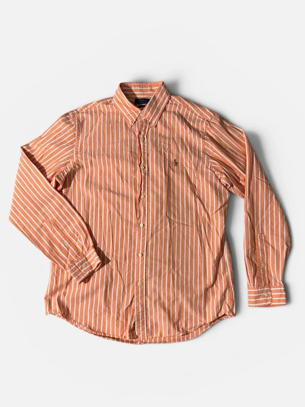 Polo Ralph Lauren mens L Large orange stripe classic fit oxford button up shirt